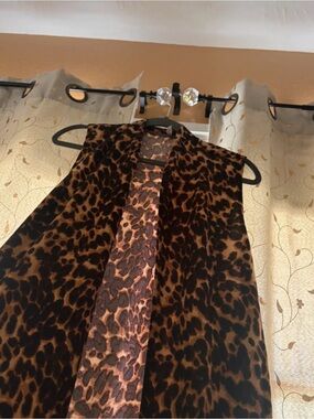 Leopard Print Sleeveless long Vest Jacket - Brown/Black